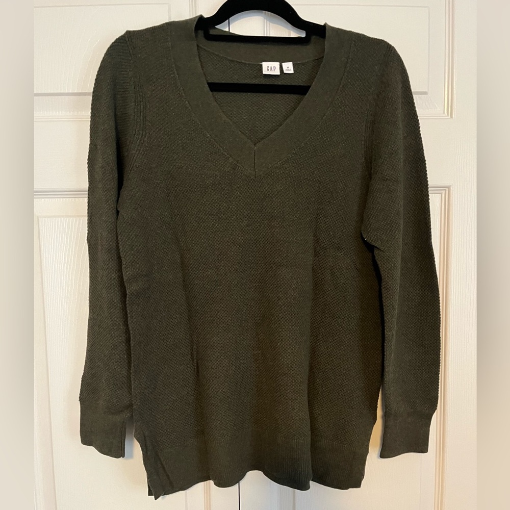 Gap, olive color lightweight v-neck sweater.